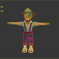 Cartoon Worker 3D Model With Blue Hat Pink Shirt Red Suspenders And Tool Belt