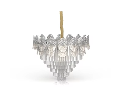 Crystal Leaf Shaped Chandelier With Transparent Glass Petals And Gold Hanging Rod 3d model