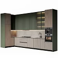 Modern Kitchen Interior With Green And Wooden Cabinets Stone Countertop Oven And Under Cabinet Lighting