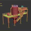 Red Industrial Equipment 3D Model With Tower Platform Stairs And Pipelines