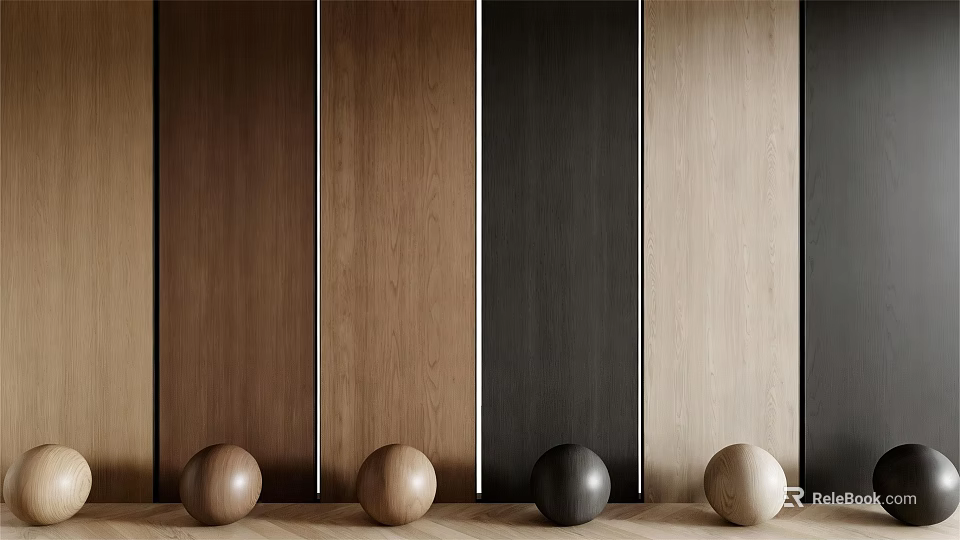 Modern Wooden Wall Panels In Various Colors And Shades With Decorative Spheres 3d model 
