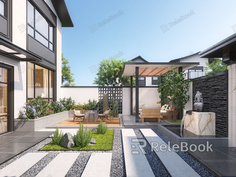 Modern courtyard courtyard landscape model