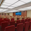 Courtroom Interior With Judge's Bench Jury Seats Wooden Furnishings And Ceiling Lights