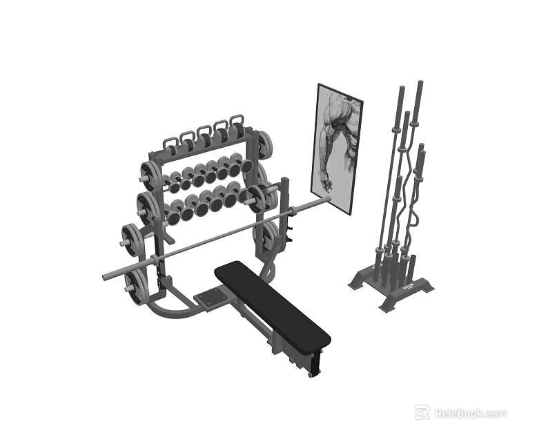 Home Gym Sports Equipment Set With Barbell Dumbbells Rack And Weight Bench 3d model 