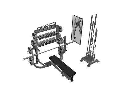 Home Gym Sports Equipment Set With Barbell Dumbbells Rack And Weight Bench 3d model