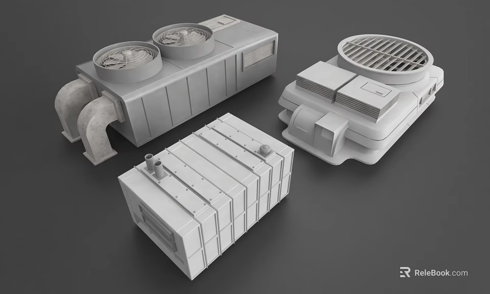 3D Rendered Industrial Equipment Models With Vents Pipes And Grille Enclosures 3d model 