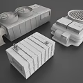 3D Rendered Industrial Equipment Models With Vents Pipes And Grille Enclosures