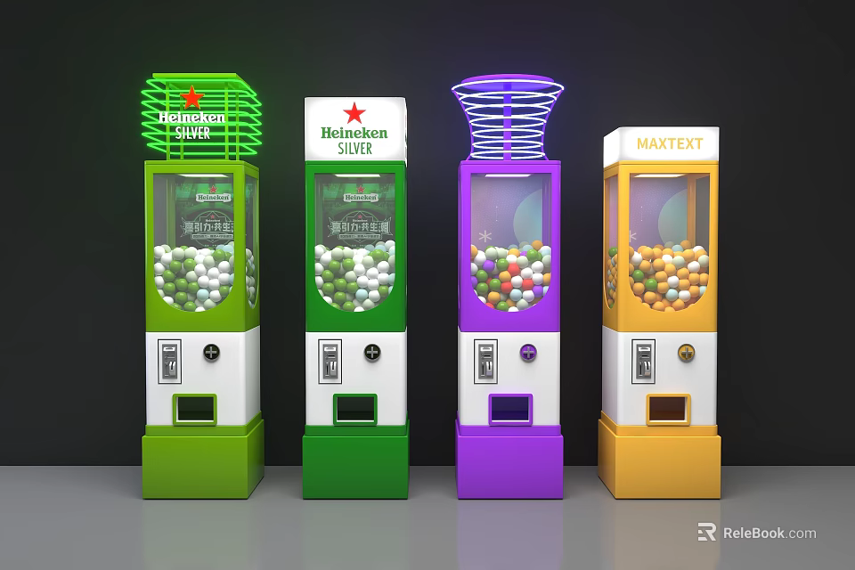 Interactive Zone With Colorful Ball Vending Machines Of Various Brands And Colors 3d model 
