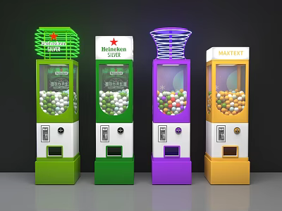 Interactive Zone With Colorful Ball Vending Machines Of Various Brands And Colors 3d model