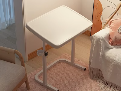 Modern White Adjustable Side Table With Metal Frame For Living Room Carpet And Chair 3d model