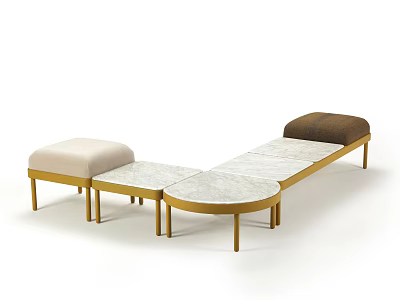 Modern Modular Footstool Design With Gold Frame Marble Top And Upholstered Cushions 3d model