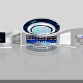 Modern High Tech Exhibition Space With Circular Video Wall Central Platform And Illuminated Ceiling 3d model