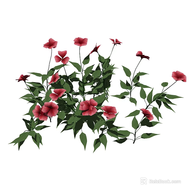 Vibrant Red Flowers With Lush Green Leaves In Natural Garden Setting 3d model 