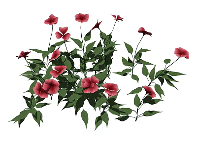 Vibrant Red Flowers With Lush Green Leaves In Natural Garden Setting 3d model
