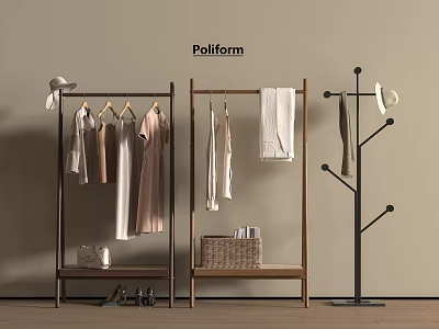 Poliform Wooden Clothes Racks With Hanging Clothes Basket Shoes And Floor Standing Coat Rack 3d model