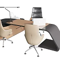 Modern Office Desk Interior With Ergonomic Chair Laptop And Table Lamp