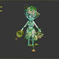 Cute Game Movie Character With Pink Hair Green Leafy Outfit Hat Watering Can Honey Jar