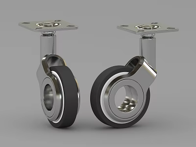 Caster Wheels With Black Tires Metal Brackets And Ball Bearings Mounting Plates 3d model