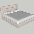 Modern Upholstered Double Bed with Light Colored Headboard and White Sheets 3d model