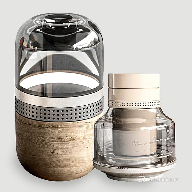 Modern Headphone Speaker With Transparent Glass And Wooden Base Design 3d model 