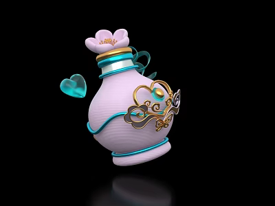 Delicate Decorative Ornament Set With Pink Bottle Flower Top Blue Heart And Golden Patterns 3d model