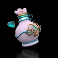 Delicate Decorative Ornament Set With Pink Bottle Flower Top Blue Heart And Golden Patterns