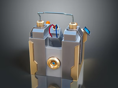 Futuristic Sci-Fi Device With Metallic Structure Knobs Blue Panel And Colored Circuits 3d model