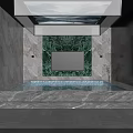 Luxurious Indoor Pool Area Design With Dark Marble Walls Green Plant Wall And TV Screen