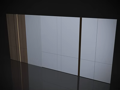 Modern Minimalist Interior Background Wall With Brown Wood Grain Light Grey Striped White Smooth Panels 3d model