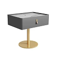 Elegant Gray Bedside Table With Gold Round Base And Marble Drawer Top Design 3d model
