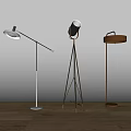 Modern Floor Lamps With Various Designs And Metal Bases On Wooden Floor