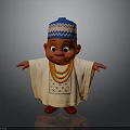 Cartoon Child with Red Blue White Hat White Robe Orange Necklaces Embroidered Chest Open Arms
