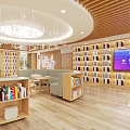 School Library Interior With Wooden Ceiling Bookshelves Bright Reading Area Sofa And