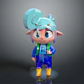 Cartoon Woman Character With Blue Hair Horns Blue Outfit Backpack And Yellow Boots