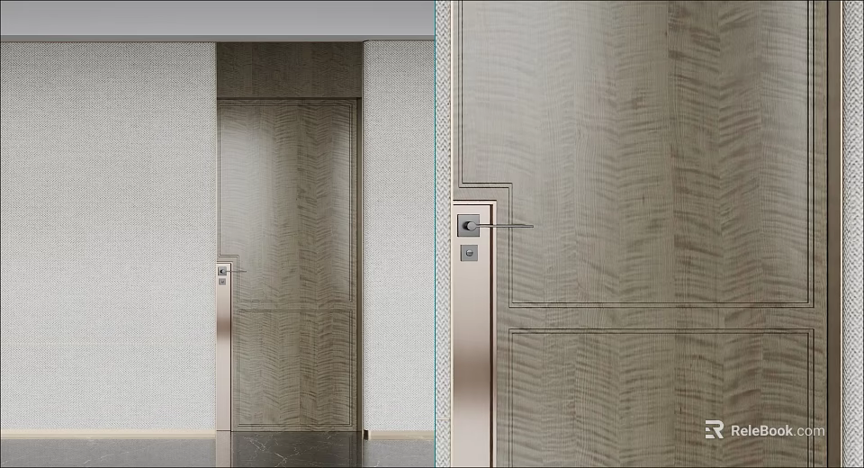 Sleek Modern Hinged Door With Wood Grain Finish And Silver Handle For Home Interior 3d model 