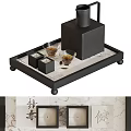 Elegant Modern Tea Set On Black Wooden Tray With Marble Surface And Glass Cups