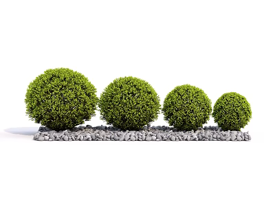 Lush Rounded Bushes of Various Sizes with Stone Border in Landscaping 3d model