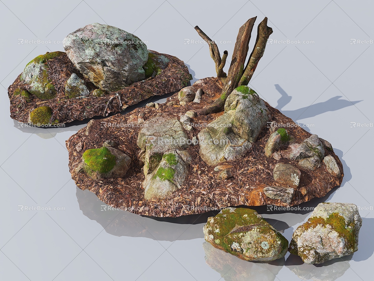 Stone Rock Ground Stone Ground Moss Stone Roots Forest Ground Primeval Forest Pavement Stone Pile Stones Cone into the Ground 3d model