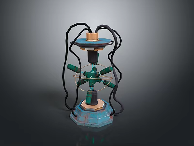 Unique Vintage Lighting Combination Blue Green Metal Hexagonal Base Coiled Wires Decorative Design 3d model
