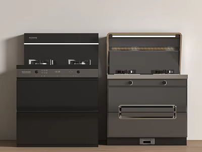 Sleek Black And Gray Modern Kitchen Cooker Units With Built-in Cooktops And Storage 3d model