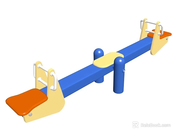 Colorful Outdoor Seesaw Playground Equipment With Blue Board Orange Seats Yellow Handrails And Blue Pillars 3d model 