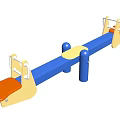 Colorful Outdoor Seesaw Playground Equipment With Blue Board Orange Seats Yellow Handrails And Blue Pillars