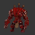 Horned Fantasy Warrior Character In Red Silver Armor With Skull Decorations And Dual Weapons