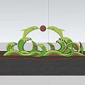 Wave Shaped Green Sculpture Flower Planter With Red Sphere And Colorful Flowers