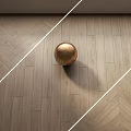 Natural Wood Flooring Showcasing Herringbone and Straight Patterns With Copper Sphere Accent 3d model