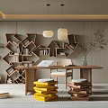 Study Desk and Chair Bookcase Desk Bookshelf 3d model
