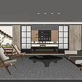 Modern Living Room Interior Design With Wooden Chairs Coffee Table Sofa And Neutral Rug