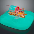 Colorful Toy Play Structure With Wooden Platform Rope Net And Colorful Decorations On Turquoise Base