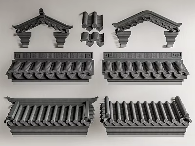 Traditional Chinese Architectural Components With Eaves Tiles Ridge Pieces And Roof Elements 3d model