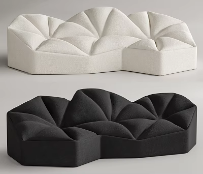 Unique Shape Sofa With White Black Pleated Design Modern Upholstered Furniture 3d model